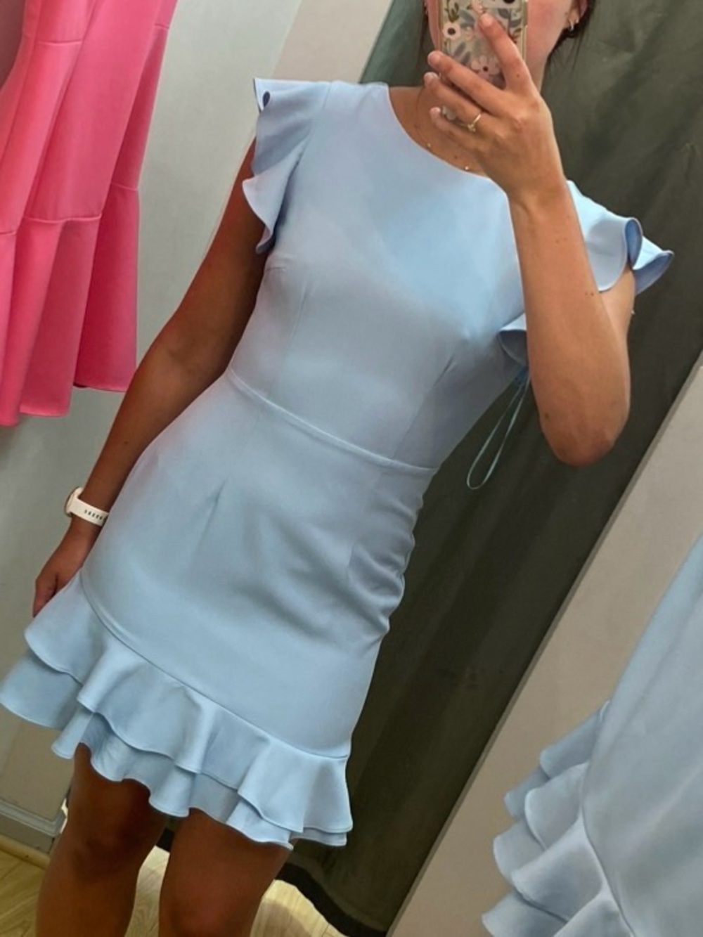 Hausen Light Blue Ruffle Hem Cap Sleeve Dress